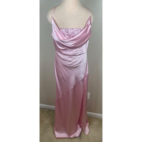 Retrofete Emery Crystal Embellished Silk Cowl Neck Pink Maxi Dress Size Large - Picture 3 of 8